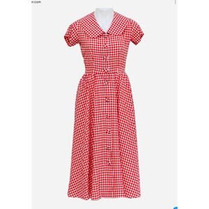1950’s Ellen Ashley Red, White Gingham Plaid Button Front Dress Size 6 NEW